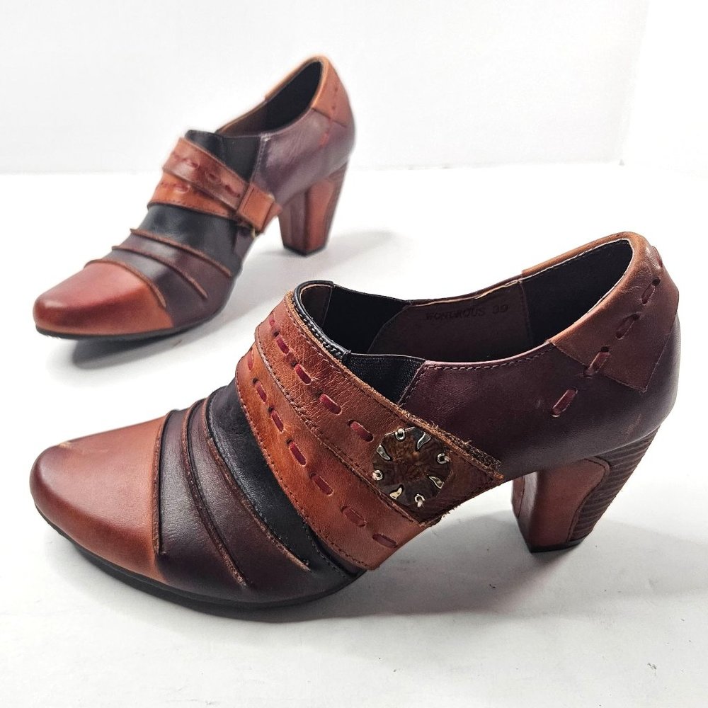 L'Artiste by Spring Step Shoe Boot Sz 8.5 Brown Leather Dressy Block Heel Bootie